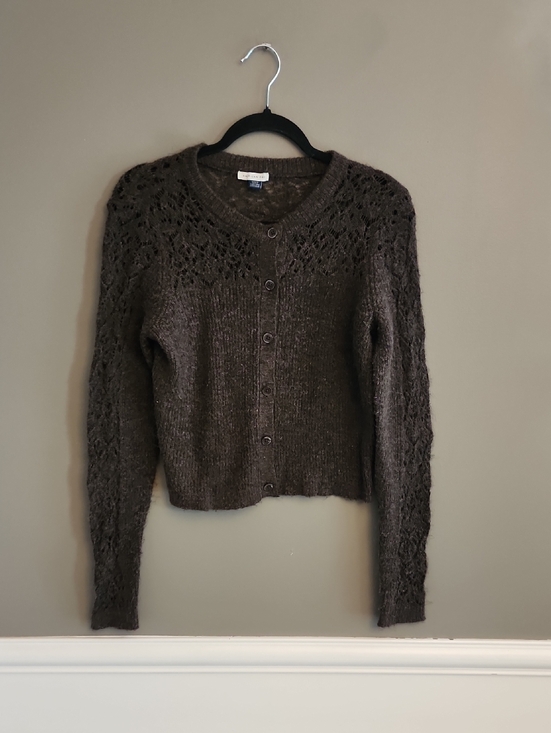 American Eagle Outfitters Sweaters - American Eagle Outfitters Brown Lace-Yoke Button-Up Cardigan